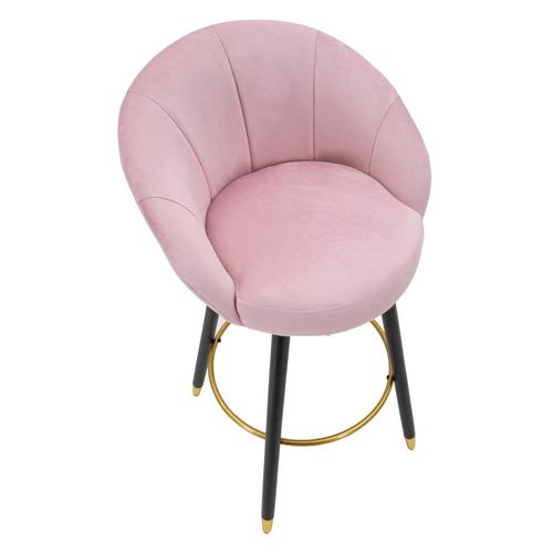 Tabouret De Bar 55x56x104 Cm Velours Rose Pieds Bois Et Métal Doré