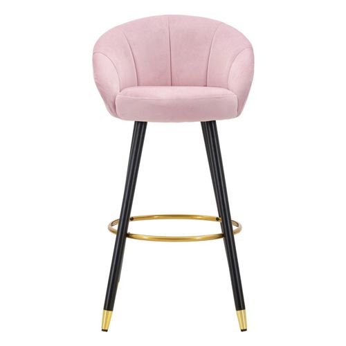 Tabouret De Bar 55x56x104 Cm Velours Rose Pieds Bois Et Métal Doré
