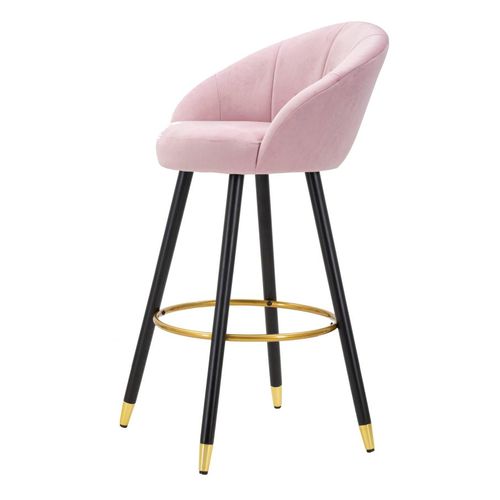 Tabouret De Bar 55x56x104 Cm Velours Rose Pieds Bois Et Métal Doré