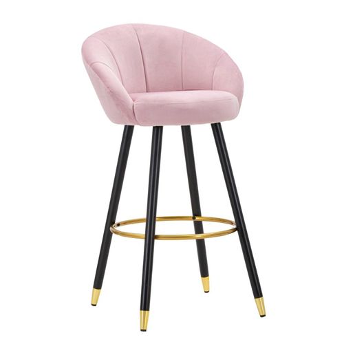 Tabouret De Bar 55x56x104 Cm Velours Rose Pieds Bois Et Métal Doré