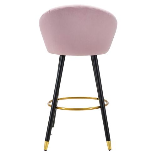 Tabouret De Bar 55x56x104 Cm Velours Rose Pieds Bois Et Métal Doré