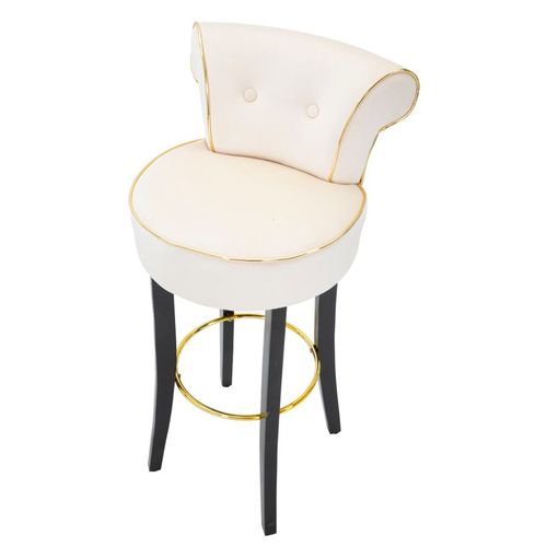 Tabouret De Bar Rond Crème 46x48x96 Cm Velours Synthétique Avec Dossier Et Repose-pieds Doré
