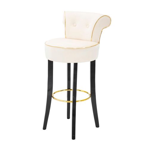 Tabouret De Bar Rond Crème 46x48x96 Cm Velours Synthétique Avec Dossier Et Repose-pieds Doré