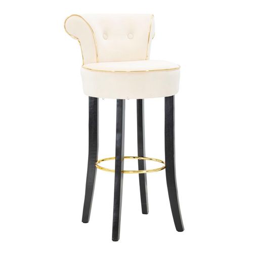 Tabouret De Bar Rond Crème 46x48x96 Cm Velours Synthétique Avec Dossier Et Repose-pieds Doré