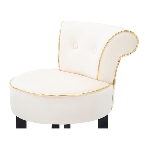 Tabouret De Bar Rond Crème 46x48x96 Cm Velours Synthétique Avec Dossier Et Repose-pieds Doré