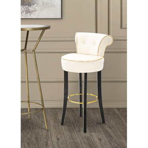 Tabouret De Bar Rond Crème 46x48x96 Cm Velours Synthétique Avec Dossier Et Repose-pieds Doré
