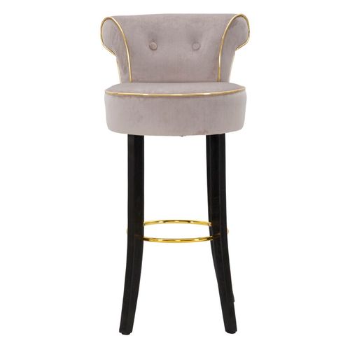 Tabouret De Bar Rond Gris 46x48x96 Cm Velours Synthétique Avec Dossier Et Repose-pieds Doré
