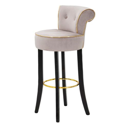 Tabouret De Bar Rond Gris 46x48x96 Cm Velours Synthétique Avec Dossier Et Repose-pieds Doré