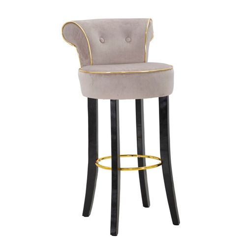 Tabouret De Bar Rond Gris 46x48x96 Cm Velours Synthétique Avec Dossier Et Repose-pieds Doré