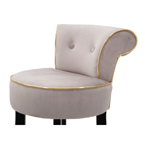 Tabouret De Bar Rond Gris 46x48x96 Cm Velours Synthétique Avec Dossier Et Repose-pieds Doré