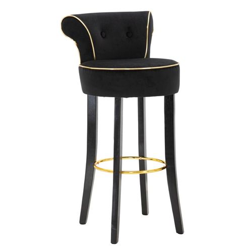 Tabouret De Bar Rond Noir 46x48x96 Cm Velours Synthétique Avec Dossier Et Repose-pieds Doré