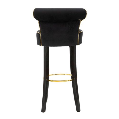 Tabouret De Bar Rond Noir 46x48x96 Cm Velours Synthétique Avec Dossier Et Repose-pieds Doré