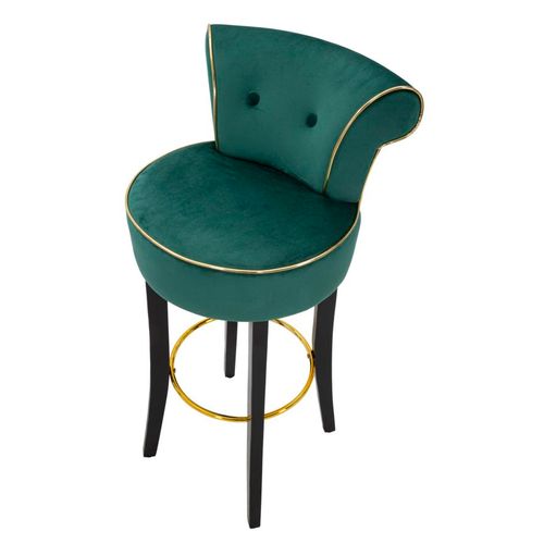 Tabouret De Bar Rond Vert 46x48x96 Cm Velours Synthétique Avec Dossier Et Repose-pieds Doré