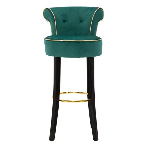 Tabouret De Bar Rond Vert 46x48x96 Cm Velours Synthétique Avec Dossier Et Repose-pieds Doré