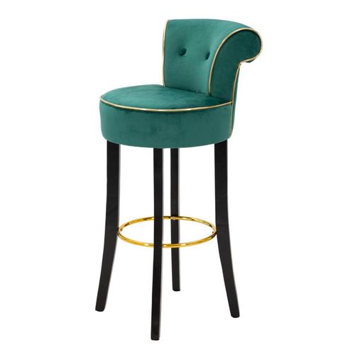 Tabouret De Bar Rond Vert 46x48x96 Cm Velours Synthétique Avec Dossier Et Repose-pieds Doré