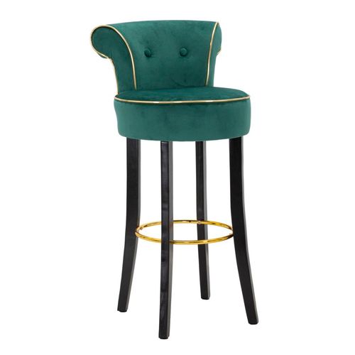 Tabouret De Bar Rond Vert 46x48x96 Cm Velours Synthétique Avec Dossier Et Repose-pieds Doré