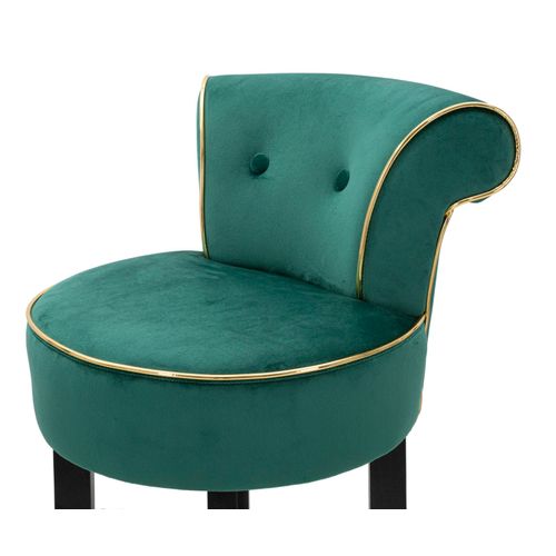 Tabouret De Bar Rond Vert 46x48x96 Cm Velours Synthétique Avec Dossier Et Repose-pieds Doré