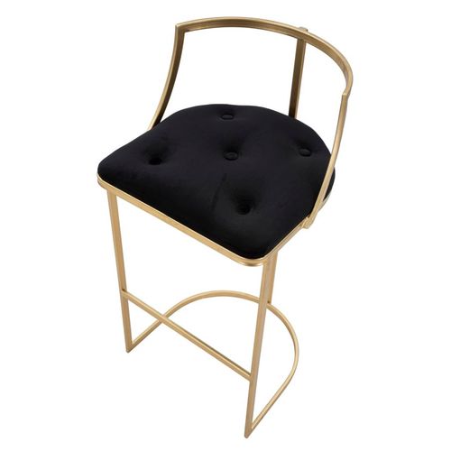 Tabouret De Bar Ø45x90 Cm Métal Doré Avec Assise Rembourrée En Velours Noir