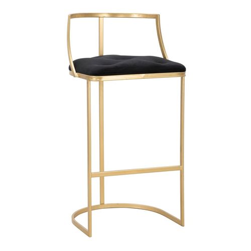 Tabouret De Bar Ø45x90 Cm Métal Doré Avec Assise Rembourrée En Velours Noir