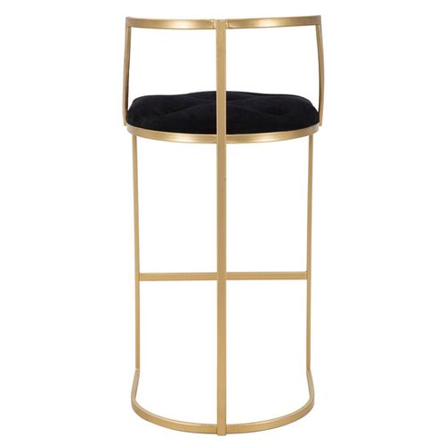Tabouret De Bar Ø45x90 Cm Métal Doré Avec Assise Rembourrée En Velours Noir