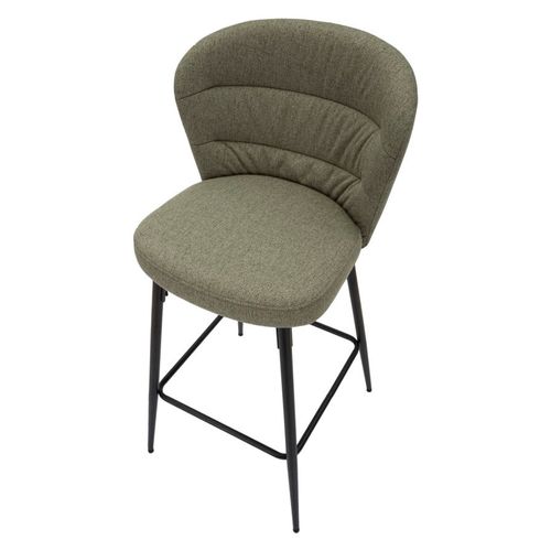 Lot De 2 Tabourets De Bar En Tissu Vert Style Années 70 Avec Pieds Métal Noir H108 Cm