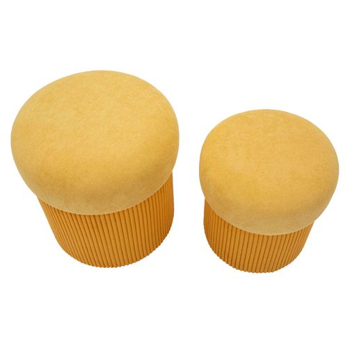 Poufs Velours Moutarde Avec Rangement Ø42 X H44-35 X L37 Cm - Lot De 2