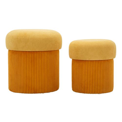 Poufs Velours Moutarde Avec Rangement Ø42 X H44-35 X L37 Cm - Lot De 2