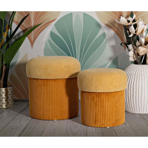 Poufs Velours Moutarde Avec Rangement Ø42 X H44-35 X L37 Cm - Lot De 2