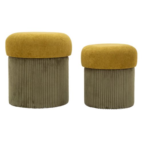 Poufs Velours Verts Avec Rangement Ø42 X H44-35 X L37 Cm - Lot De 2