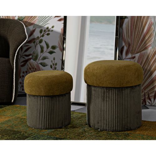 Poufs Velours Verts Avec Rangement Ø42 X H44-35 X L37 Cm - Lot De 2