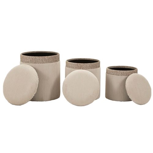 Lot De 3 Poufs Crème Avec Rangement Ø40,5x49,5-35x42-31x38 Cm