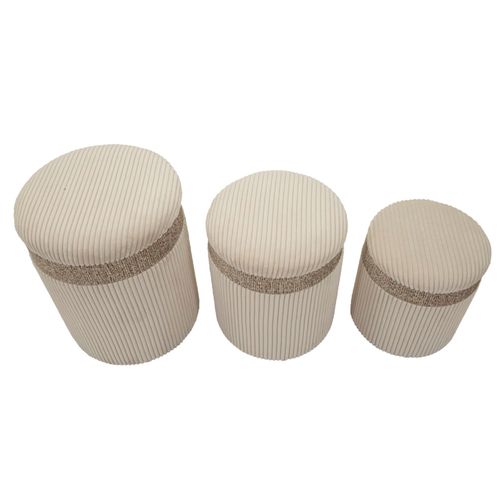 Lot De 3 Poufs Crème Avec Rangement Ø40,5x49,5-35x42-31x38 Cm