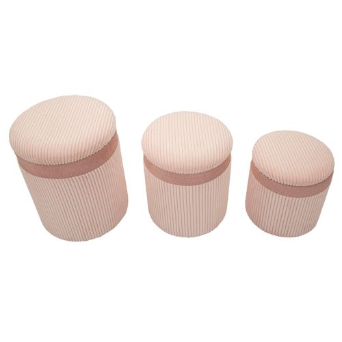 Lot De 3 Poufs Roses Avec Rangement Ø40,5x49,5-35x42-31x38 Cm