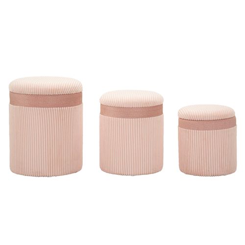 Lot De 3 Poufs Roses Avec Rangement Ø40,5x49,5-35x42-31x38 Cm