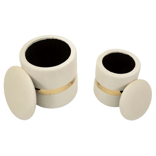 Lot De 2 Poufs Sheffield Crème Avec Rangement Ø37x42-28x35 Cm