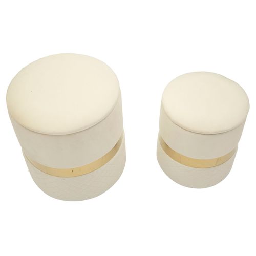 Lot De 2 Poufs Sheffield Crème Avec Rangement Ø37x42-28x35 Cm
