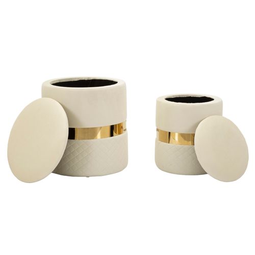 Lot De 2 Poufs Sheffield Crème Avec Rangement Ø37x42-28x35 Cm