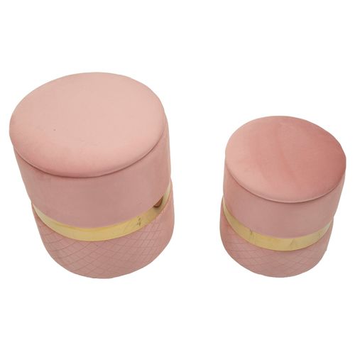 Lot De 2 Poufs Sheffield Roses Avec Rangement Ø37x42-28x35 Cm