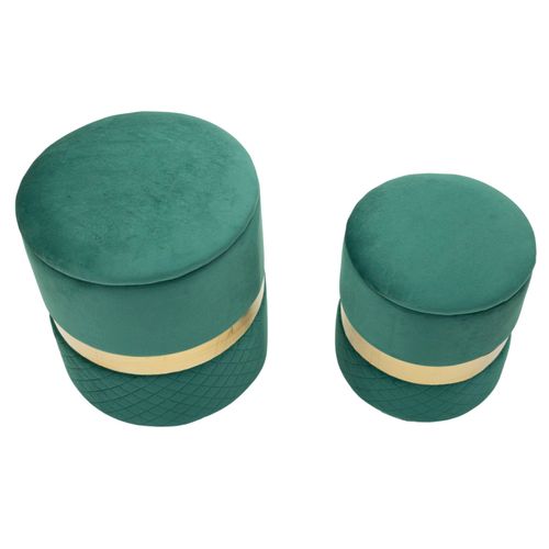 Lot De 2 Poufs Sheffield Verts Avec Rangement Ø37x42-28x35 Cm