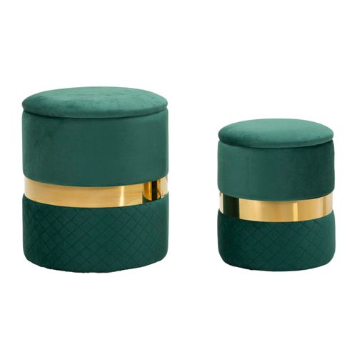 Lot De 2 Poufs Sheffield Verts Avec Rangement Ø37x42-28x35 Cm