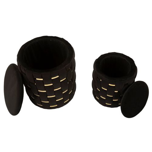 Lot De 2 Poufs Shanty Noirs Avec Rangement Ø37x42-28x35 Cm Style Glam