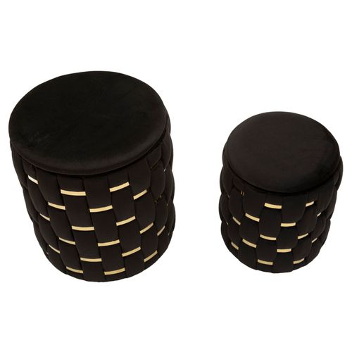 Lot De 2 Poufs Shanty Noirs Avec Rangement Ø37x42-28x35 Cm Style Glam