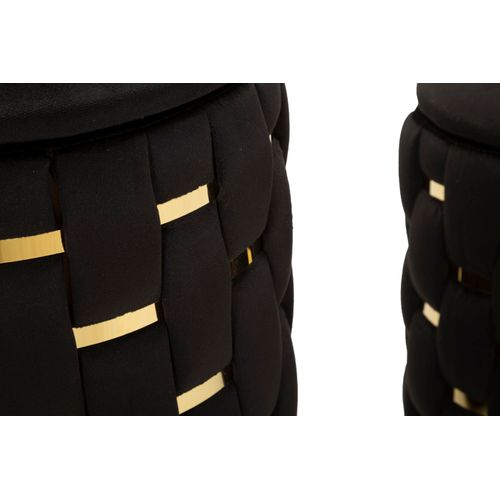 Lot De 2 Poufs Shanty Noirs Avec Rangement Ø37x42-28x35 Cm Style Glam