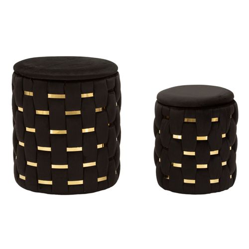 Lot De 2 Poufs Shanty Noirs Avec Rangement Ø37x42-28x35 Cm Style Glam