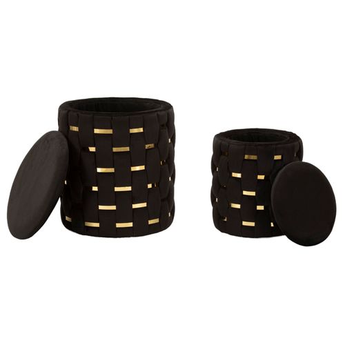 Lot De 2 Poufs Shanty Noirs Avec Rangement Ø37x42-28x35 Cm Style Glam