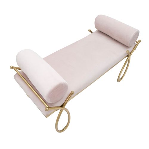 Banc 112,5x49 Cm Velours Rose Et Métal Doré Style Années 20
