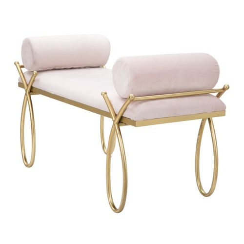Banc 112,5x49 Cm Velours Rose Et Métal Doré Style Années 20