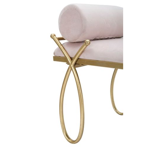 Banc 112,5x49 Cm Velours Rose Et Métal Doré Style Années 20