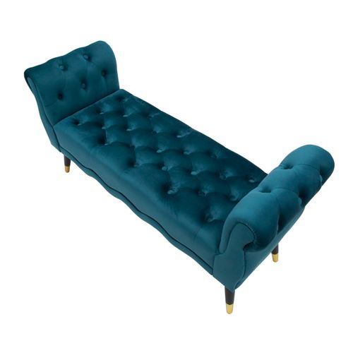 Banc 120x40 Cm Velours Teal Avec Finition Dorée Style Hollywood