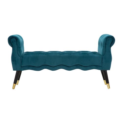 Banc 120x40 Cm Velours Teal Avec Finition Dorée Style Hollywood